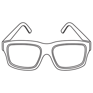 A line art illustration of stylish eyeglasses with sleek frames and clear lenses on a white background, nobody