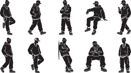 Urban Streetwear Character Poses Silhouette Icon Sheet. © Murad