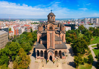 Naklejka premium Aerial view of Saint Marks Church in Belgrade city center, Serbia