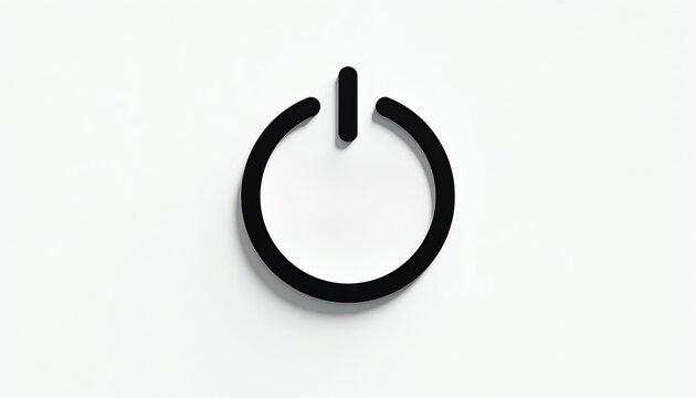 Black power button icon isolated on clean white background. Simple graphic element signifies start stop, control, and digital technology transition. Use for web, apps, or tech concepts.