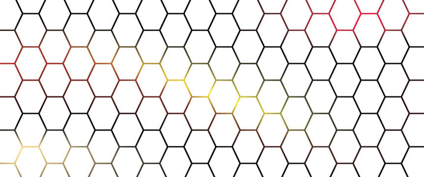 Seamless pattern with outline hexagon grid. Honeycomb net backdrop. Abstract background with geometric line grille. Black hexagon mesh, vector illustration