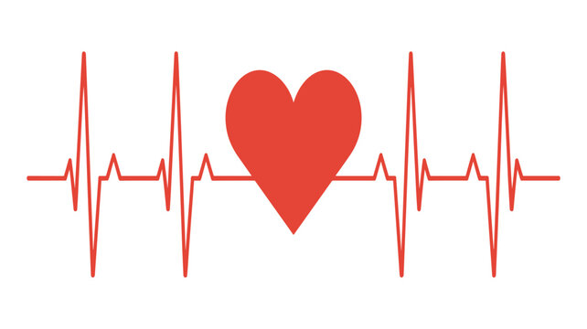 Red heart shape on white background with jagged red line pattern