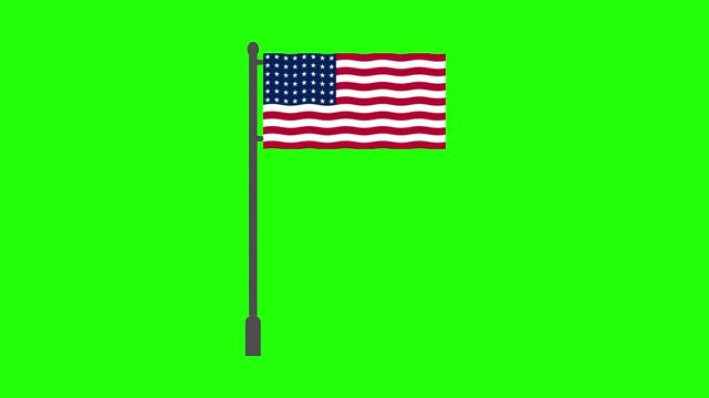 Patriotic USA flag animation on green background for Independence Day celebration, national events, and American holiday content. Perfect for chroma key editing, social media, presentations, and motio