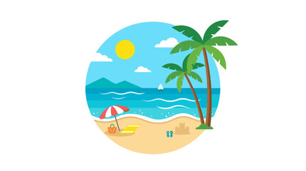 Obraz premium Beautiful tropical beach scene with palm trees and sunny weather