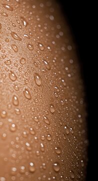 Close-up showing droplets of clear perspiration clinging to the surface of the skin after a very intense workout session or during high humidity ,feeling ,temperature ,training