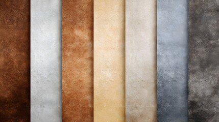 Fototapeta premium A vertical array displaying seven complementary textured color swatches ranging from deep browns to soft grays ideal for graphic design projects