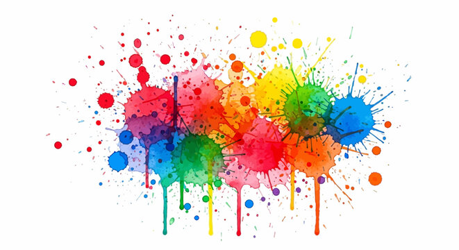 Colorful paint splatters, vibrant ink blots, rainbow art, creative background