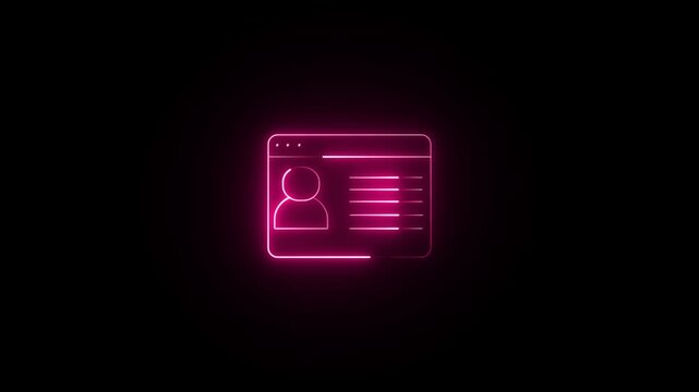 Abstract glowing neon line personal information icon animation on black background, digital identity user profile motion graphic