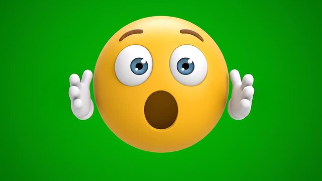 A 3d cartoon emoji with a shocked expression on a green background
