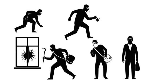 Black silhouette of burglars stealing.