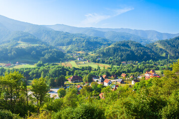 Obraz premium Panoramic aerial view of Mokra Gora village in mountains, Serbia