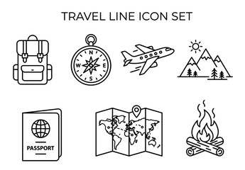 Fototapeta premium Travel and adventure line icons set