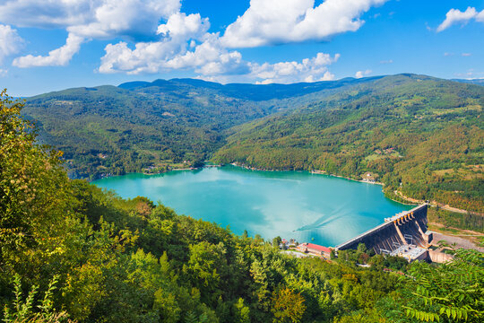 Aerial view of Perucac Lake, border of Serbia and Bosnia