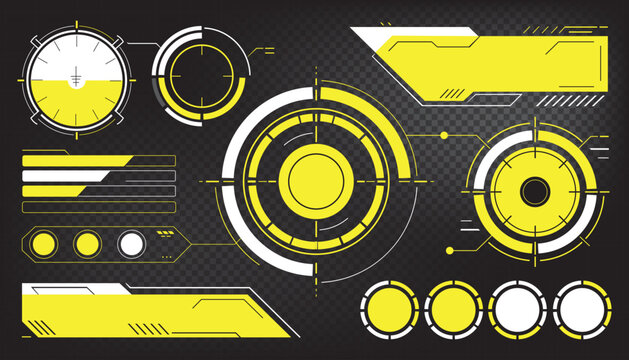 Futuristic Yellow Cyberpunk HUD Interface Elements and Sci-Fi UI Design Kit