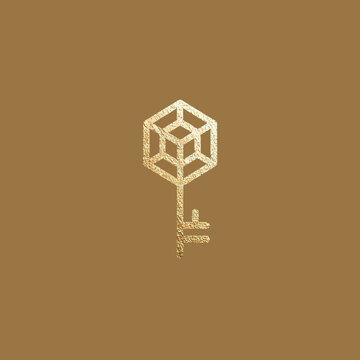 Geometric gold key logo for knowledge and access