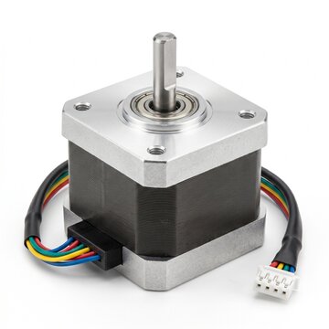 NEMA 17 bipolar stepper motor isolated on white background for 3D printers, CNC machines, and robotics automation