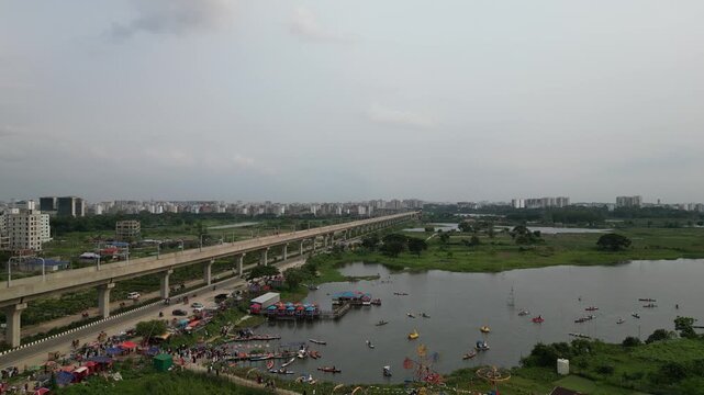 Dhaka, Bangladesh-May 15, 2026 Aerial drone view of Diabari Dhaka in cloudy afternoon urban landscape Bangladesh 4K