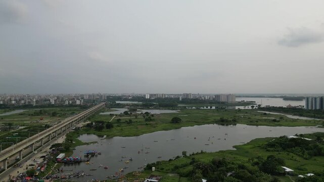 Dhaka, Bangladesh-May 15, 2026 Aerial drone view of Diabari Dhaka in cloudy afternoon urban landscape Bangladesh 4K