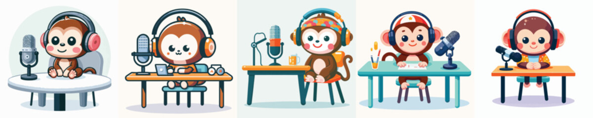 cute monkey vector doing podcast on table © Jefri Syahputra BKL