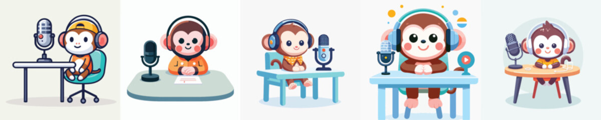 cute monkey vector doing podcast on table © Jefri Syahputra BKL