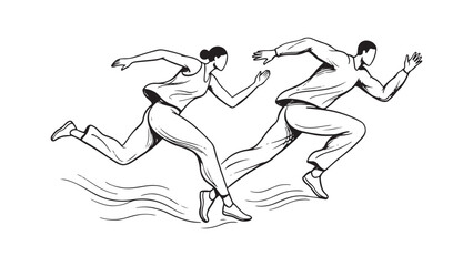 Obraz premium Black and white illustration of couple running together