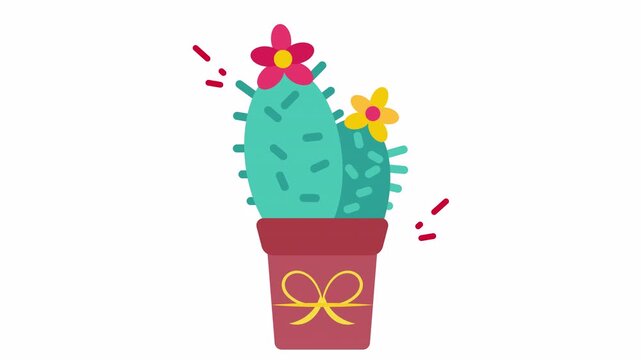 Cute green potted cactus with two bright flowers. Perfect for gardening blogs, desertthemed designs, naturethemed content, and social media posts.