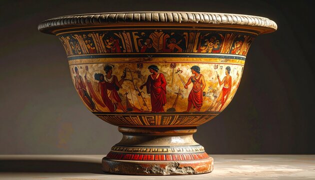 Ancient Greek red-figure kylix with mythological scene