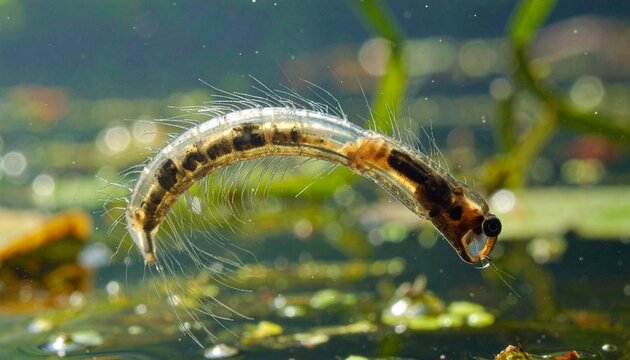 Close-up macro of paramecium ciliate spinning in pond water with visible cilia