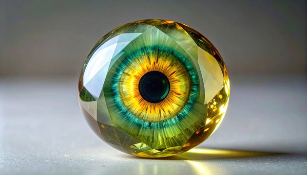 Close-up of chatoyant cat's eye chrysoberyl gemstone with sharp slit reflection