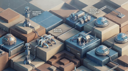 Isometric alien artifacts and spacecraft on textured cubes. © dimas