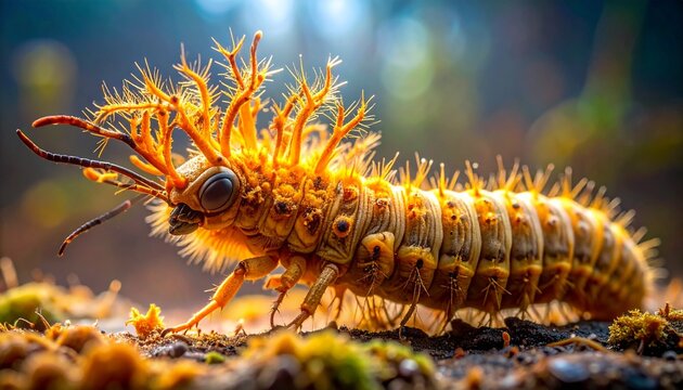 Macro close-up of parasitic Cordyceps fungus growing on caterpillar host