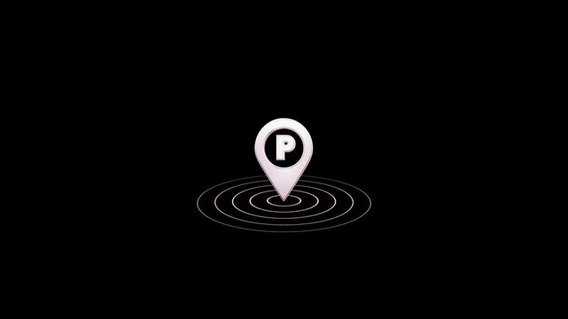 3D Parking Icon Pin Marker video animation on black background. 3D Parking location, icon of parking location animation. Neon car, cycle, truck, motorcycle, zeep parking sign video animation.