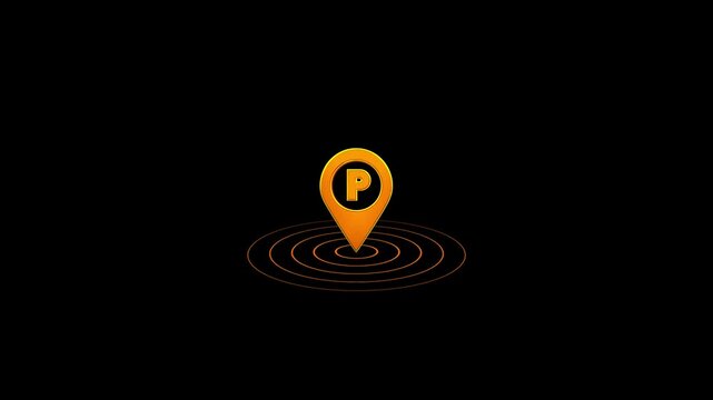 3D Parking Icon Pin Marker video animation on black background. 3D Parking location, icon of parking location animation. Neon car, cycle, truck, motorcycle, zeep parking sign video animation.