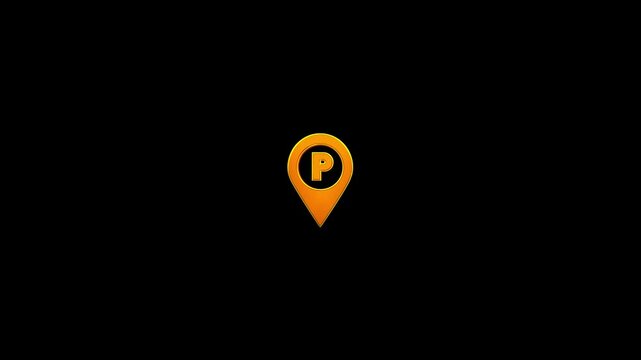 3D Parking Icon Pin Marker video animation on black background. 3D Parking location, icon of parking location animation. Neon car, cycle, truck, motorcycle, zeep parking sign video animation.