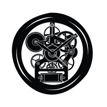 Complex clock mechanism silhouette for education and learning silhouette analysis.