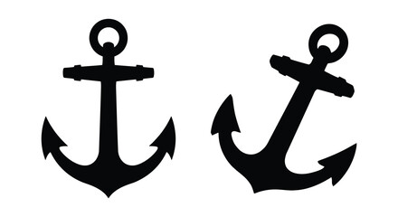 Two black anchors in silhouette nautical design isolated on white background silhouette © Aklima