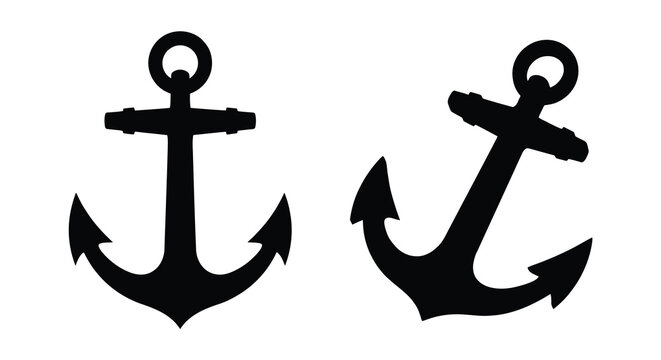 Two black anchors in silhouette nautical design isolated on white background silhouette