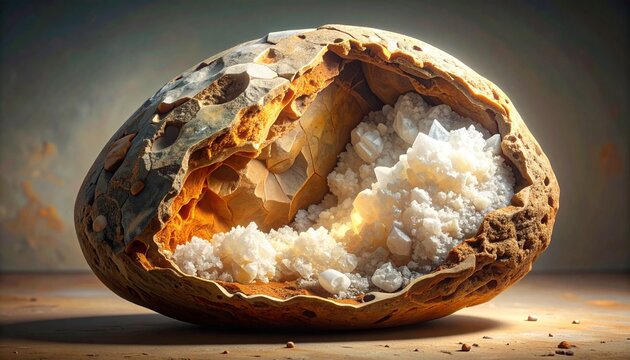 Cross-section of septarian nodule with calcite crystal fill