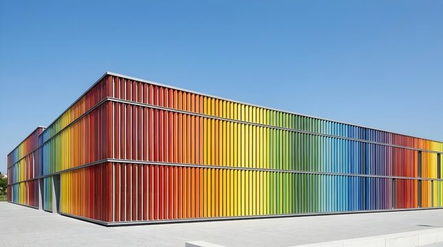 Minimalist Building Exterior With Vibrant Rainbow Colored Terracotta Rainscreen Cladding