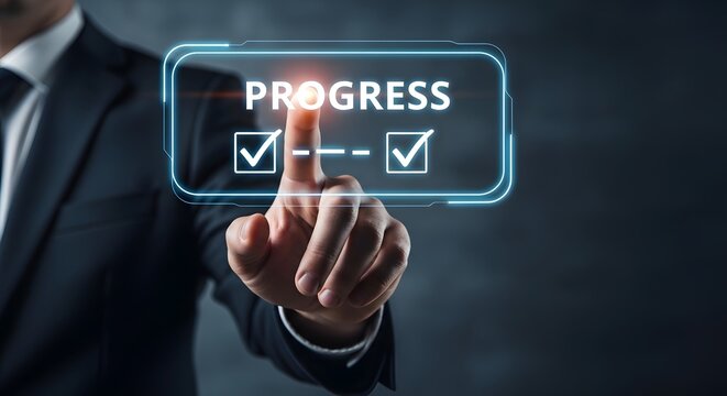 Businessman marking checklist with loading progress bar for task completion