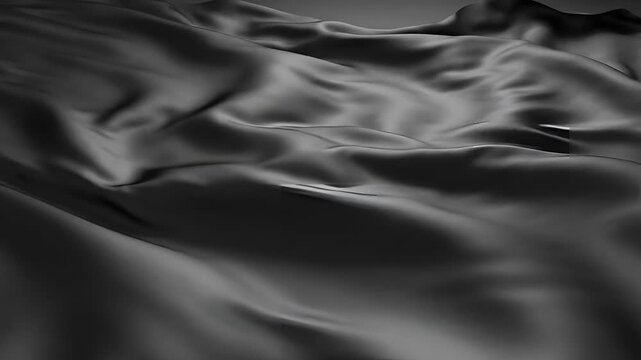 Abstract Black Silk Fabric Waves Flowing Smoothly.