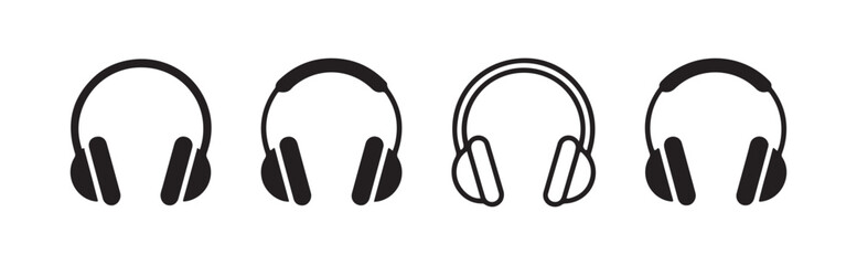 Fototapeta premium Set of headphone icons in different styles, black silhouettes of audio equipment for music and gaming