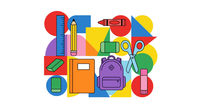 colorful school supplies background