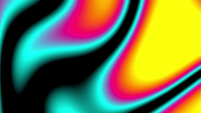 Retro futuristic VHS liquid chrome animation background with vibrant cyan magenta orange waves and glowing metallic motion effects. High-quality 4K