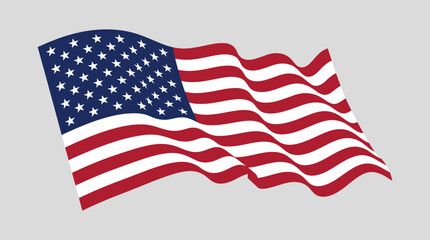Obraz premium American flag illustration with waving stripes and stars on a gray background