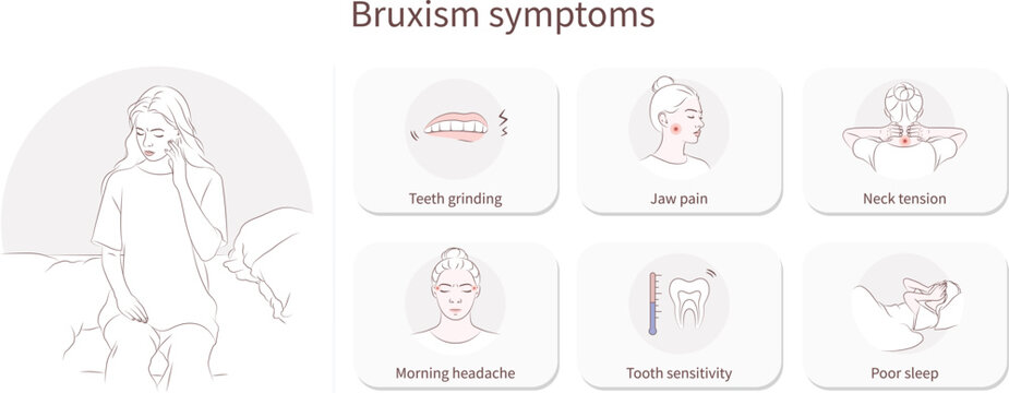 Bruxism symptoms infographic. Vector illustration.