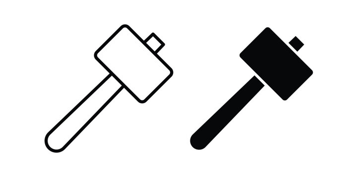 Wooden mallet icon solid Design. Line icons for web
