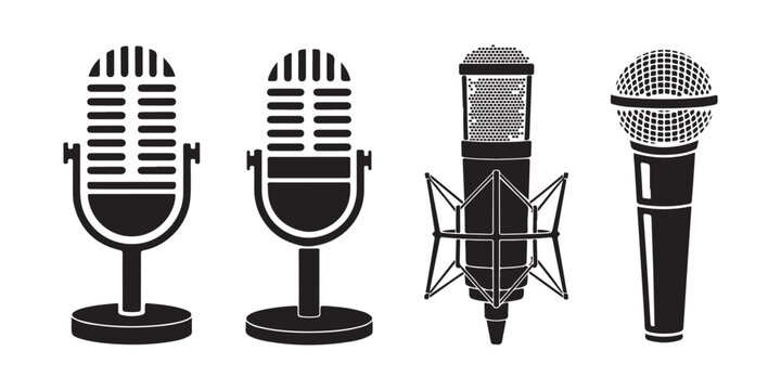 Set of Four Professional Microphone Silhouettes Including Vintage and Studio Models