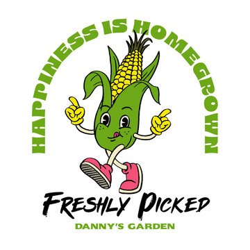 Retro Vintage Tshirt Design of Corn Mascot