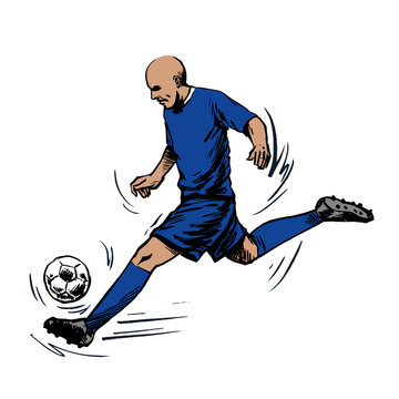 Shooting Kicking Soccer Player in Hand Drawn Style